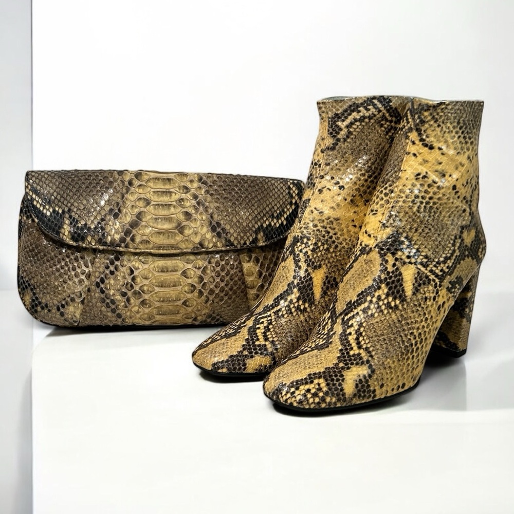 New Snakeskin Ankle Boots with Bonus Vintage Snakeskin Clutch